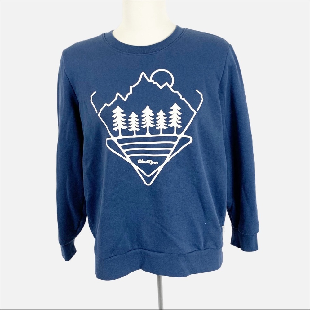 Wind River Classic Fit Navy Blue Graphic Sweatshirt (Size XL, Cotton Blend)